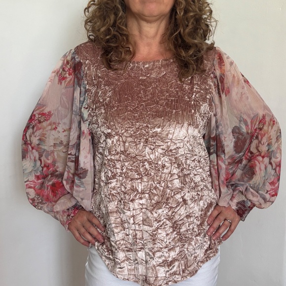 Pink Crushed Velvet Anthropologie Top - Picture 2 of 5